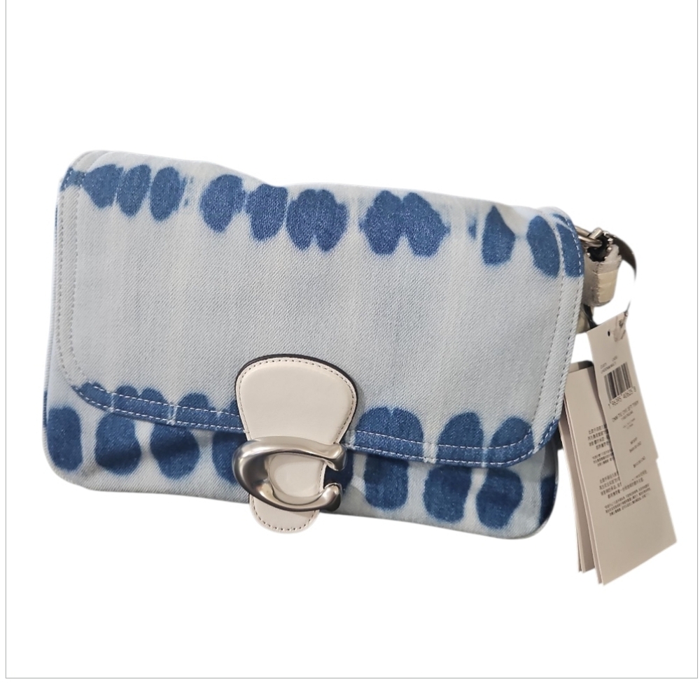 COACH Soft Tabby Shoulder Bag Denim Multi Tie-Dye Blue White NWT - Picture 8 of 11